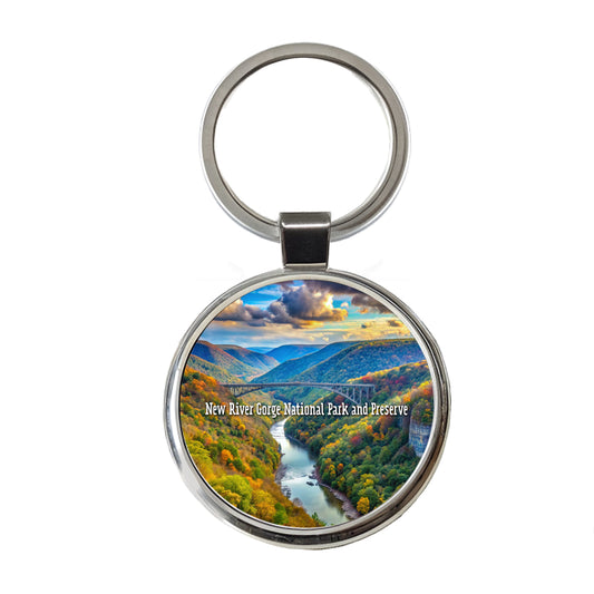 New River Gorge National Park and Preserve West Virginia Round Metal Keychain