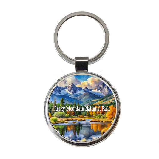 Rocky Mountain National Park Colorado Round Metal Keychain