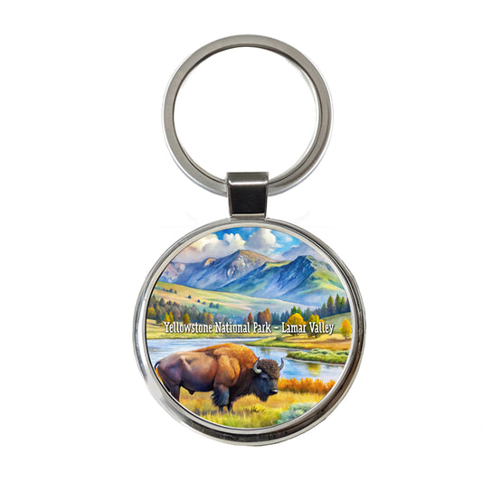 Yellowstone National Park Lamar Valley Round Metal Keychain