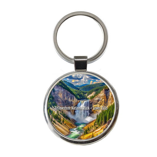 Yellowstone National Park Lower Falls Round Metal Keychain