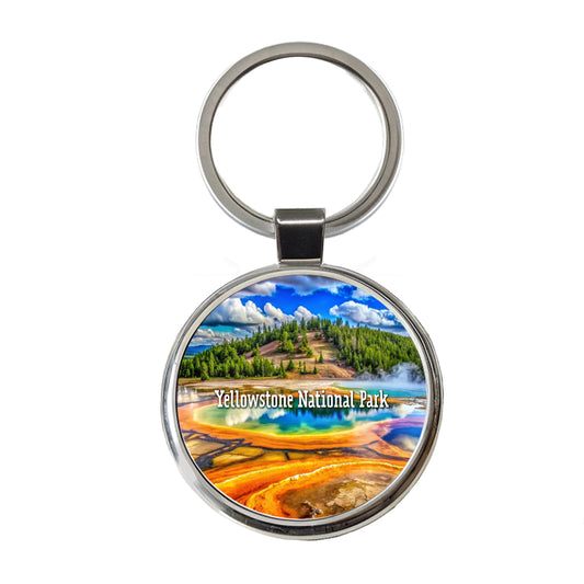 Yellowstone National Park Wyoming Round Metal Keychain