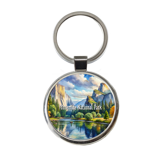 Yosemite National Park California Round Metal Keychain