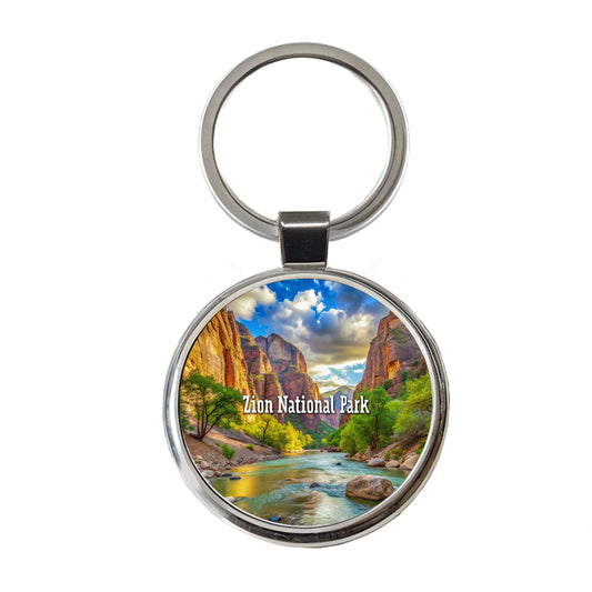Zion National Park Utah Round Metal Keychain