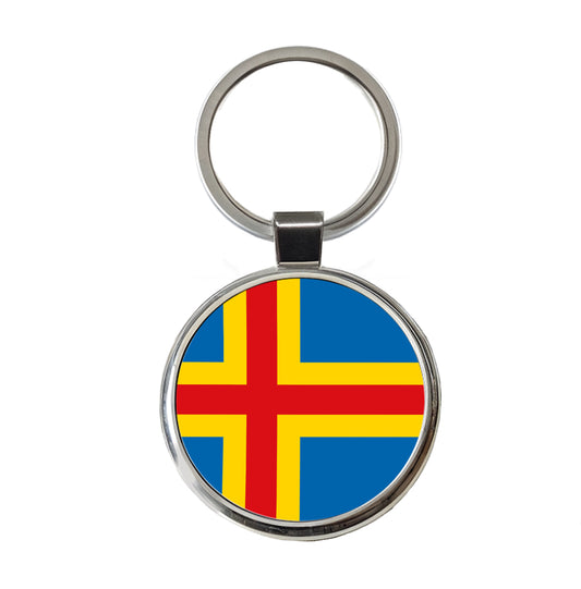 Aland Islands Country Flag Round Metal Keychain