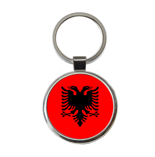 Albania Country Flag Round Metal Keychain