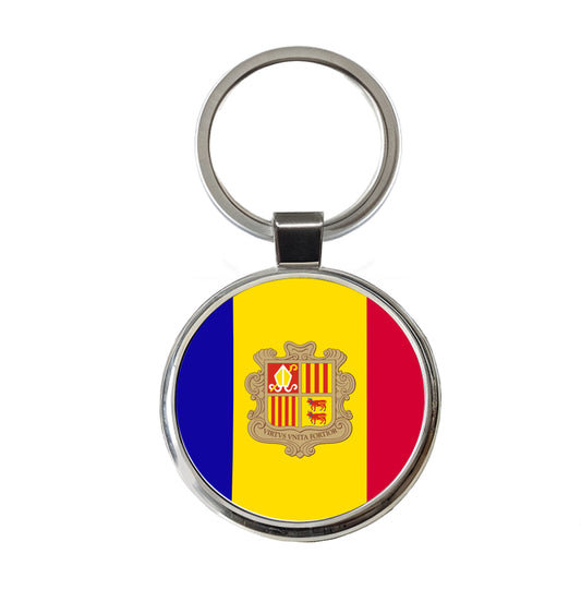 Andorra Country Flag Round Metal Keychain