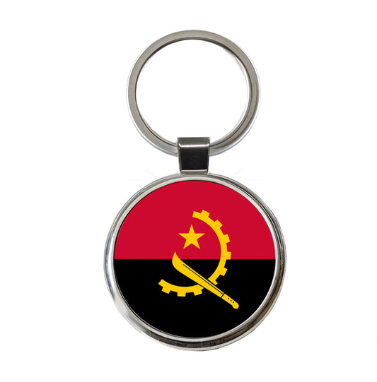 Angola Country Flag Round Metal Keychain