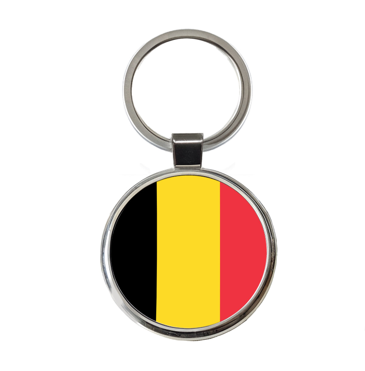 Belgium Country Flag Round Metal Keychain