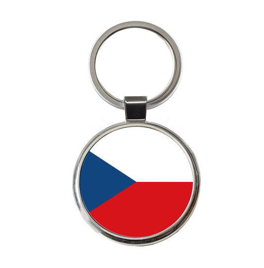Czechia Country Flag Round Metal Keychain