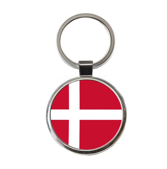 Denmark Country Flag Round Metal Keychain