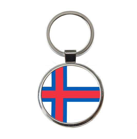 Faroe Islands Country Flag Round Metal Keychain