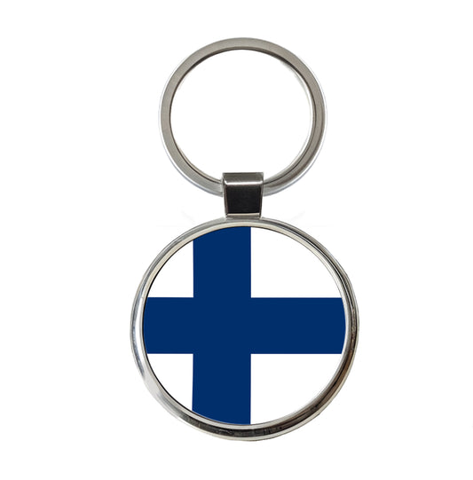 Finland Country Flag Round Metal Keychain