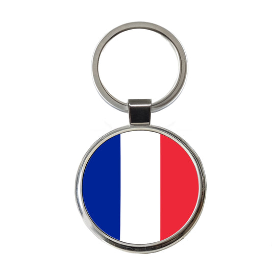 France Country Flag Round Metal Keychain