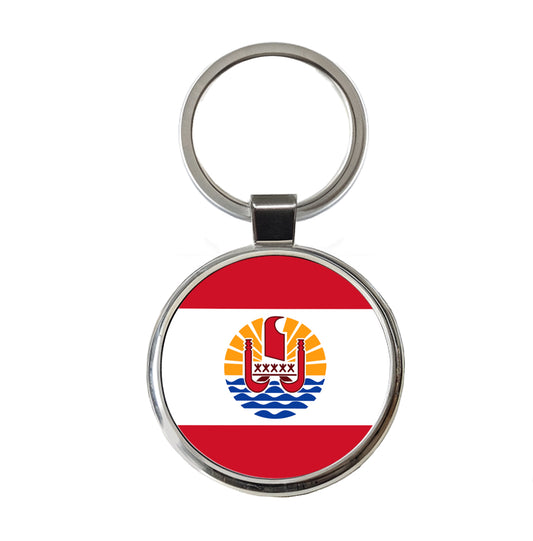 French Polynesia Country Flag Round Metal Keychain