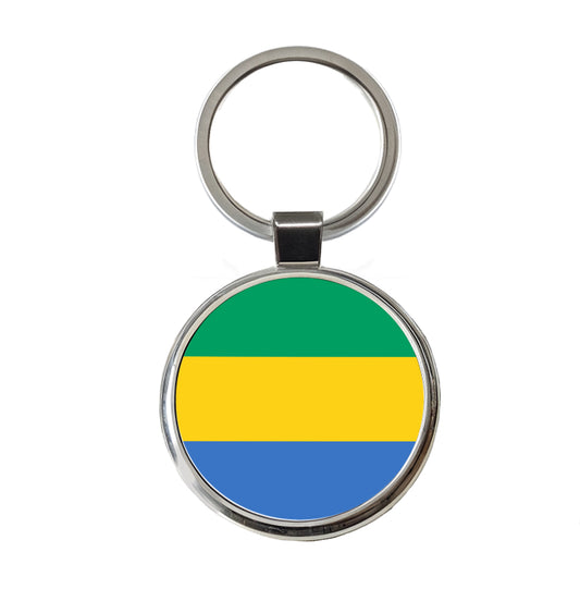 Gabon Country Flag Round Metal Keychain