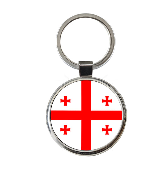 Georgia Country Flag Round Metal Keychain