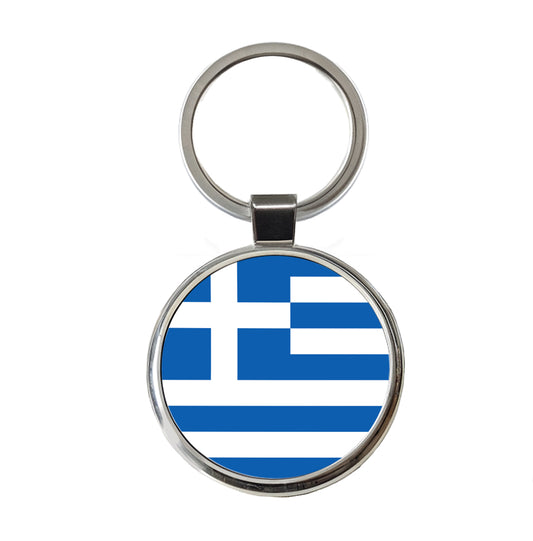 Greece Country Flag Round Metal Keychain