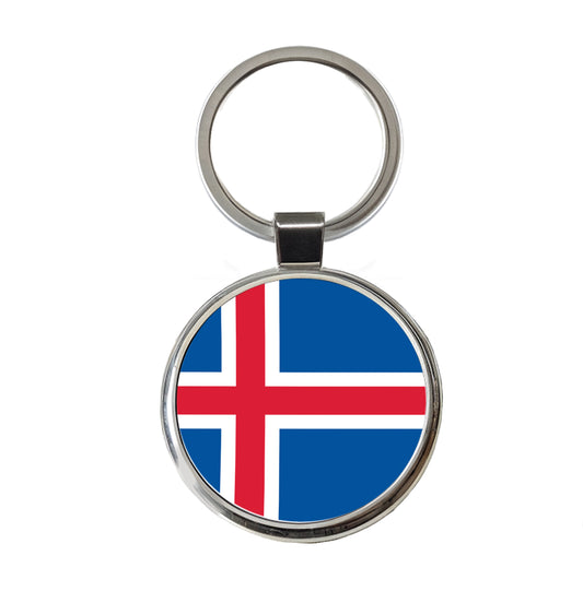 Iceland Country Flag Round Metal Keychain
