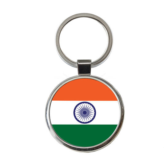 India Country Flag Round Metal Keychain