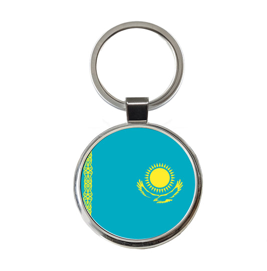 Kazakhstan Country Flag Round Metal Keychain