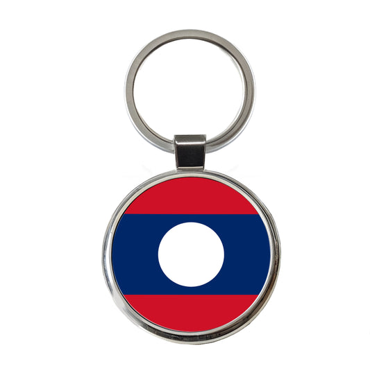 Lao People's Democratic Republic Country Flag Round Metal Keychain