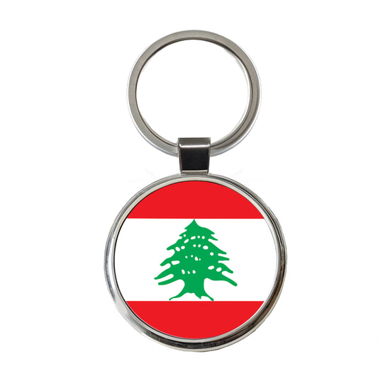 Lebanon Country Flag Round Metal Keychain