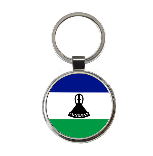 Lesotho Country Flag Round Metal Keychain
