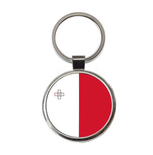 Malta Country Flag Round Metal Keychain