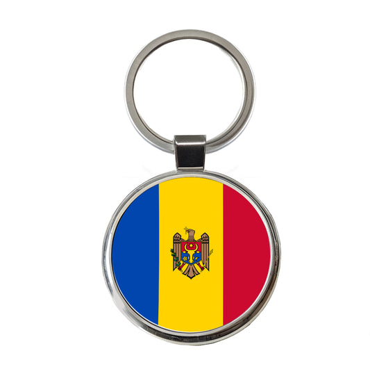 Moldova Country Flag Round Metal Keychain