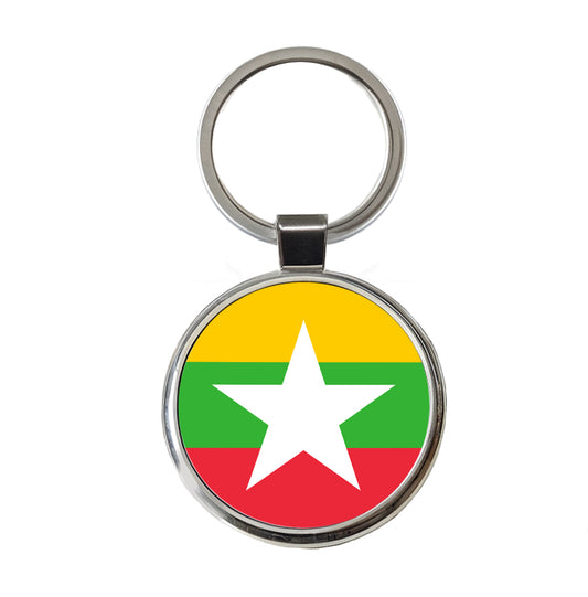 Myanmar Country Flag Round Metal Keychain