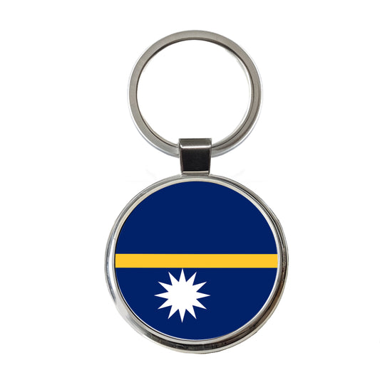 Nauru Country Flag Round Metal Keychain