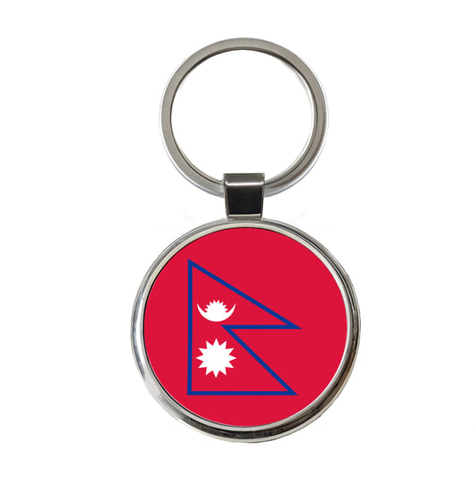 Nepal Country Flag Round Metal Keychain
