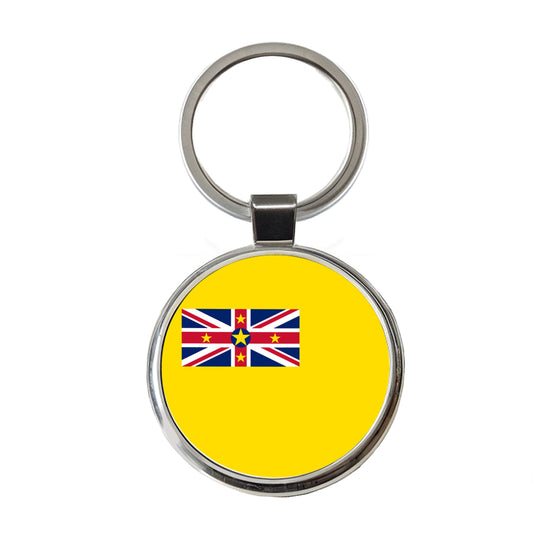 Niue Country Flag Round Metal Keychain