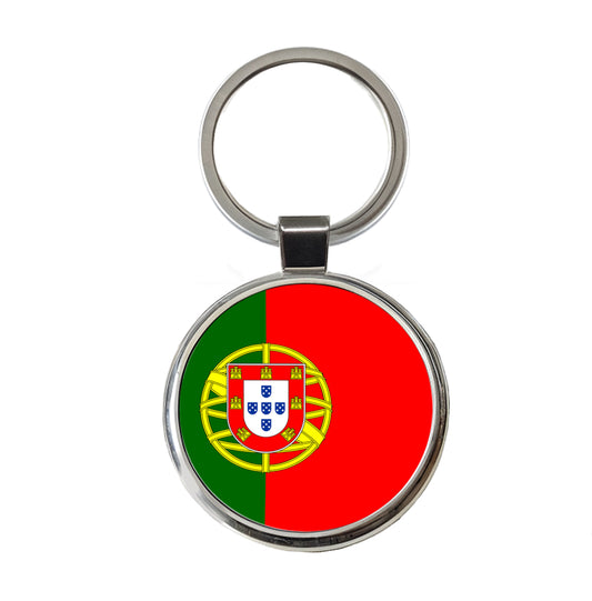 Portugal Country Flag Round Metal Keychain