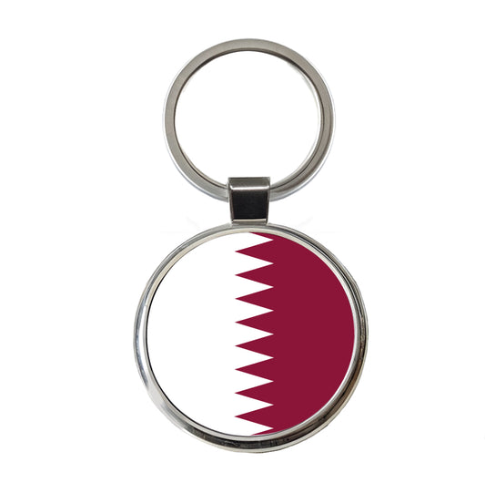 Qatar Country Flag Round Metal Keychain
