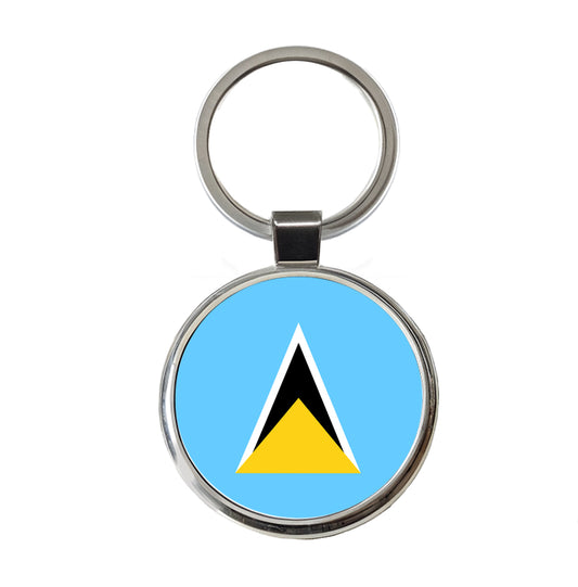 Saint Lucia Country Flag Round Metal Keychain