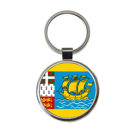 Saint Pierre and Miquelon Country Flag Round Metal Keychain