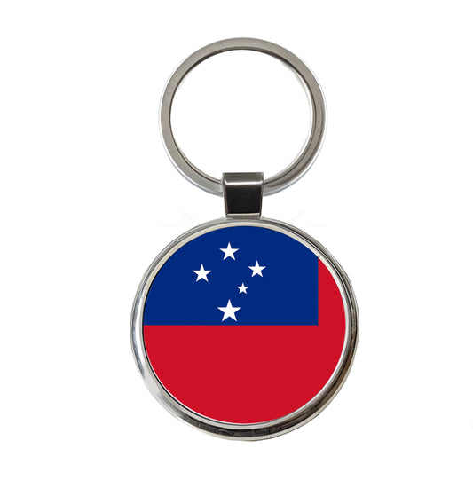 Samoa Country Flag Round Metal Keychain