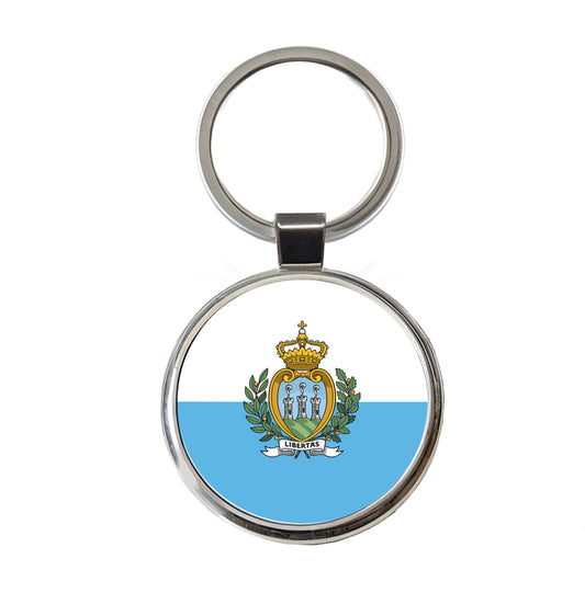 San Marino Country Flag Round Metal Keychain