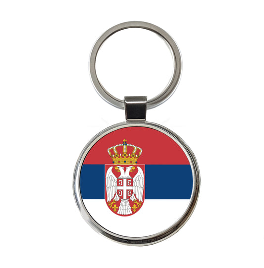 Serbia Country Flag Round Metal Keychain