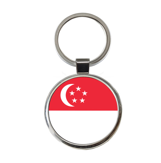 Singapore Country Flag Round Metal Keychain