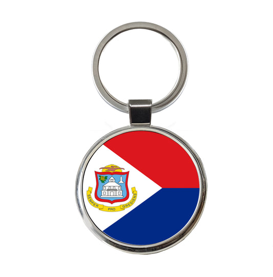 Sint Maarten (Dutch part) Country Flag Round Metal Keychain