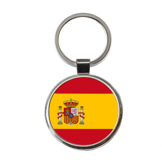 Spain Country Flag Round Metal Keychain