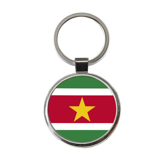 Suriname Country Flag Round Metal Keychain
