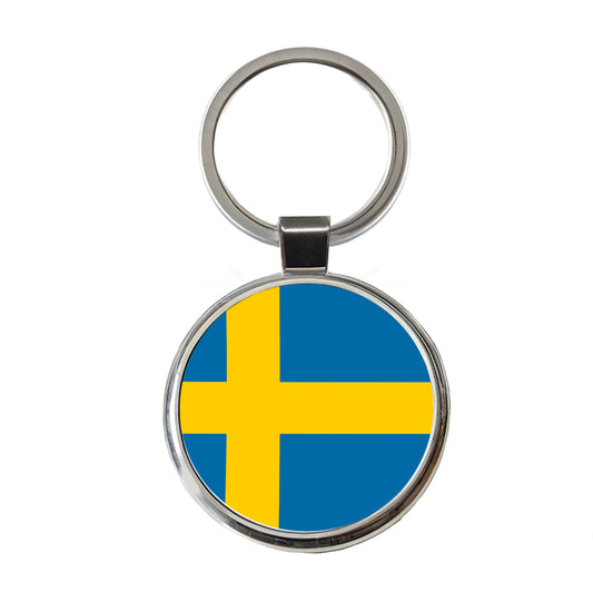Sweden Country Flag Round Metal Keychain