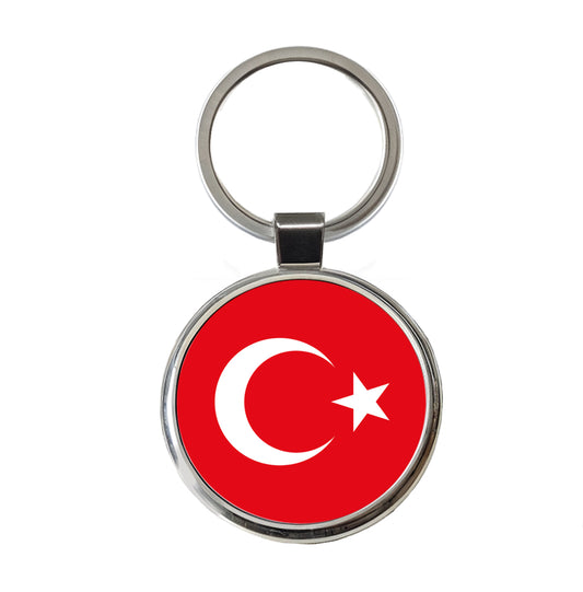 Turkey Country Flag Round Metal Keychain