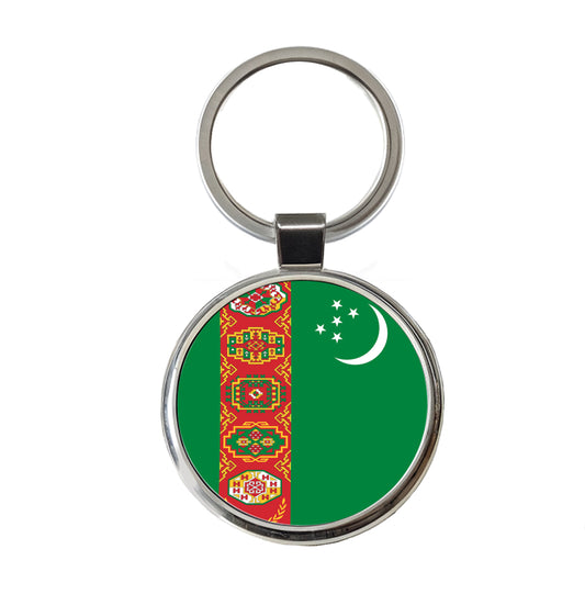 Turkmenistan Country Flag Round Metal Keychain