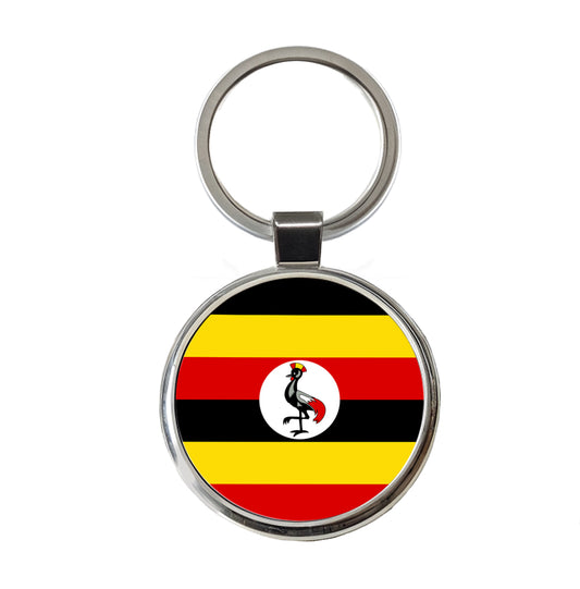 Uganda Country Flag Round Metal Keychain