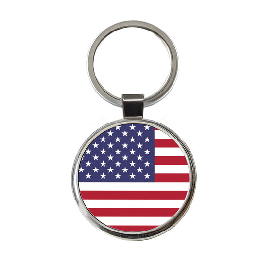 United States of America Country Flag Round Metal Keychain