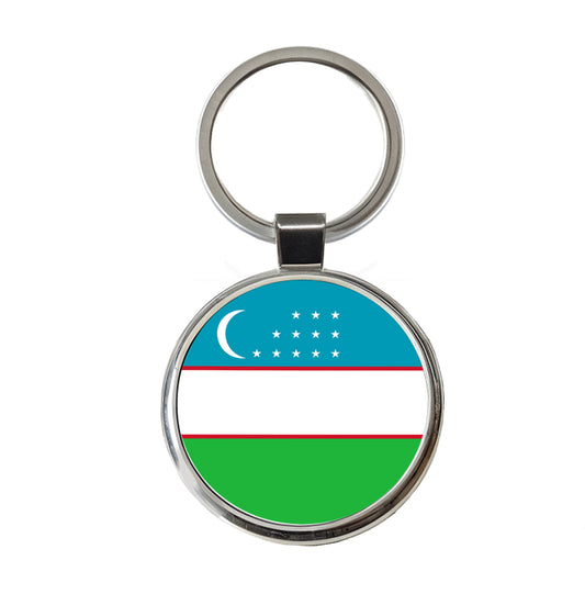 Uzbekistan Country Flag Round Metal Keychain